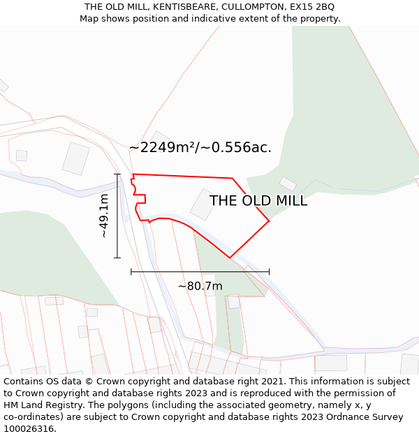 THE OLD MILL, KENTISBEARE, CULLOMPTON, EX15 2BQ: Plot and title map