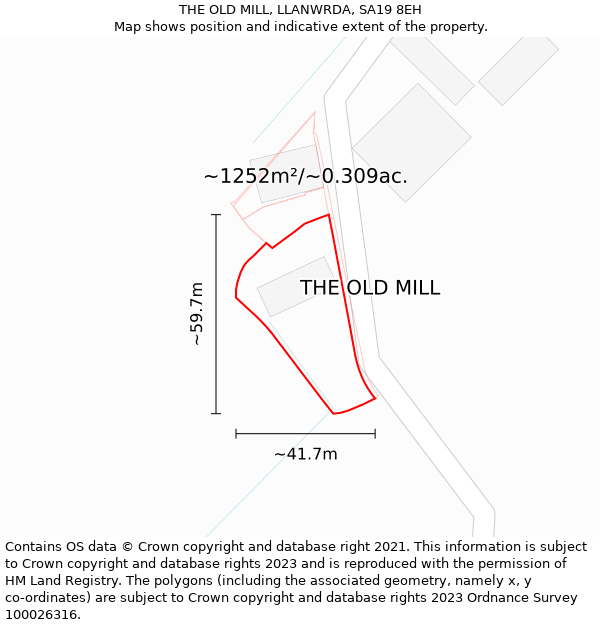 THE OLD MILL, LLANWRDA, SA19 8EH: Plot and title map