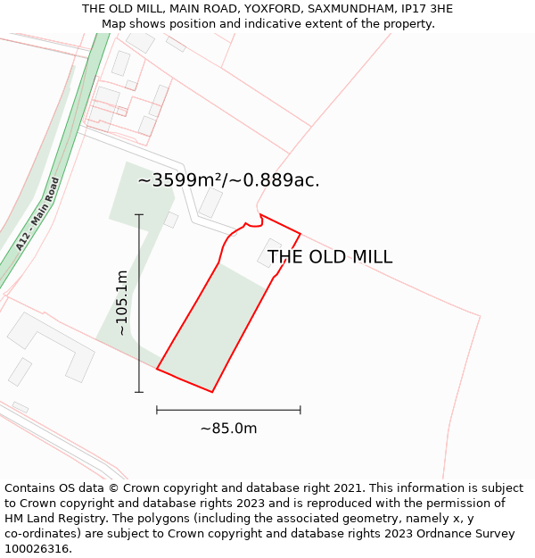 THE OLD MILL, MAIN ROAD, YOXFORD, SAXMUNDHAM, IP17 3HE: Plot and title map