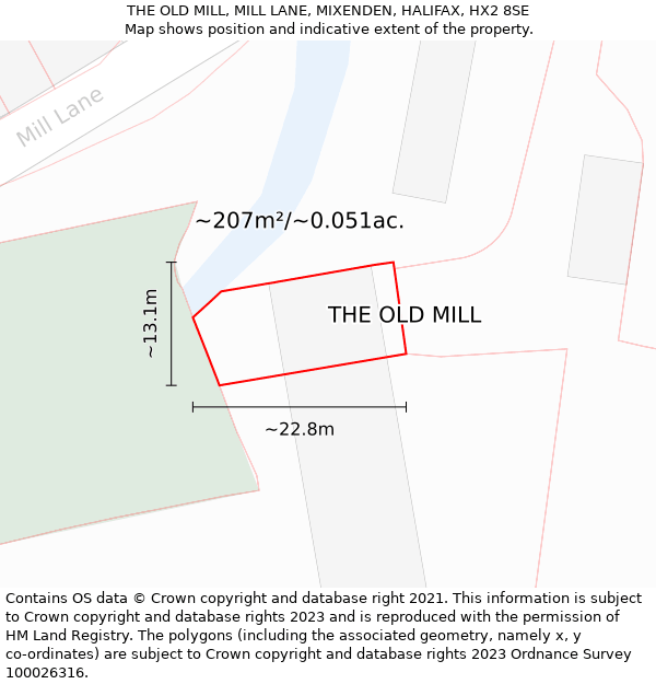 THE OLD MILL, MILL LANE, MIXENDEN, HALIFAX, HX2 8SE: Plot and title map