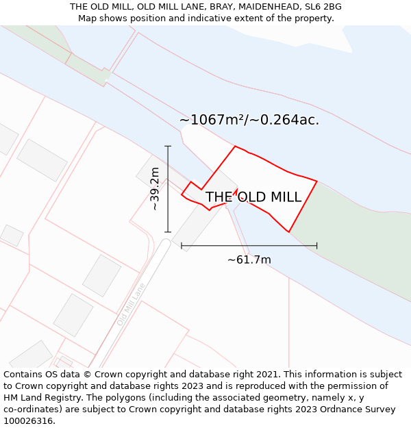 THE OLD MILL, OLD MILL LANE, BRAY, MAIDENHEAD, SL6 2BG: Plot and title map