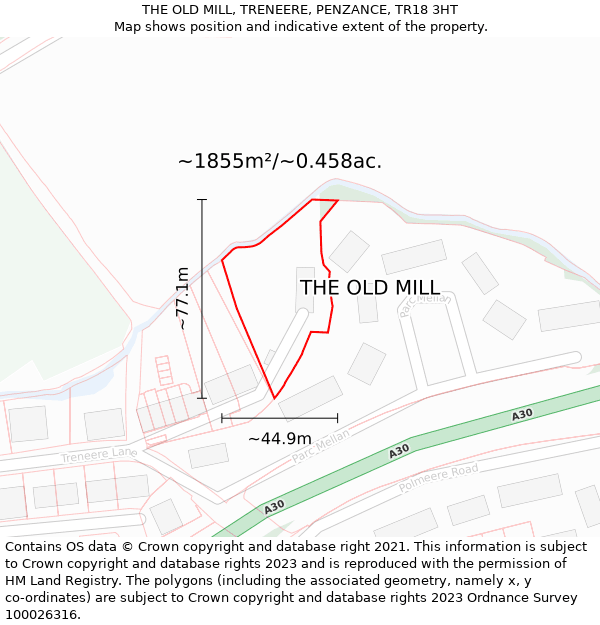 THE OLD MILL, TRENEERE, PENZANCE, TR18 3HT: Plot and title map