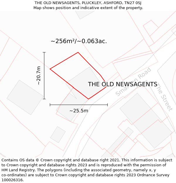 THE OLD NEWSAGENTS, PLUCKLEY, ASHFORD, TN27 0SJ: Plot and title map