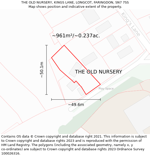 THE OLD NURSERY, KINGS LANE, LONGCOT, FARINGDON, SN7 7SS: Plot and title map