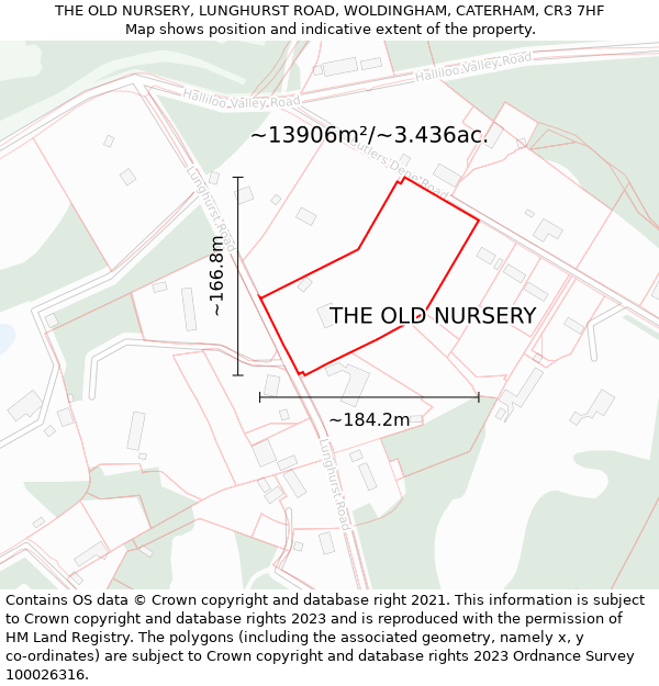 THE OLD NURSERY, LUNGHURST ROAD, WOLDINGHAM, CATERHAM, CR3 7HF: Plot and title map