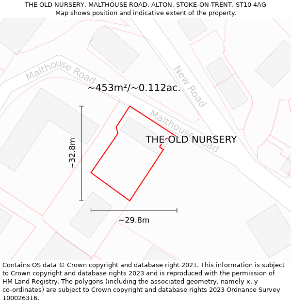 THE OLD NURSERY, MALTHOUSE ROAD, ALTON, STOKE-ON-TRENT, ST10 4AG: Plot and title map