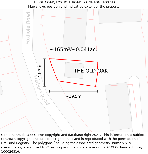 THE OLD OAK, FOXHOLE ROAD, PAIGNTON, TQ3 3TA: Plot and title map