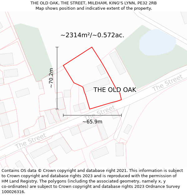 THE OLD OAK, THE STREET, MILEHAM, KING'S LYNN, PE32 2RB: Plot and title map