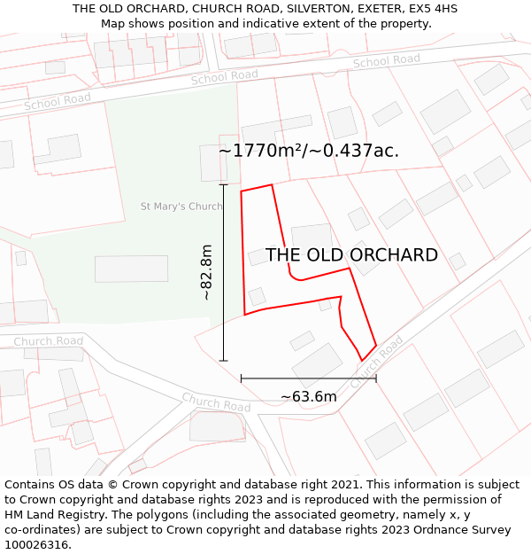 THE OLD ORCHARD, CHURCH ROAD, SILVERTON, EXETER, EX5 4HS: Plot and title map