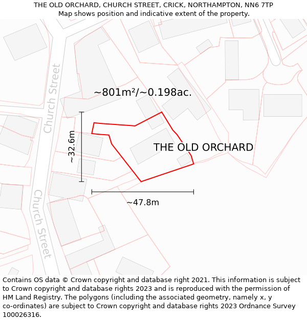 THE OLD ORCHARD, CHURCH STREET, CRICK, NORTHAMPTON, NN6 7TP: Plot and title map