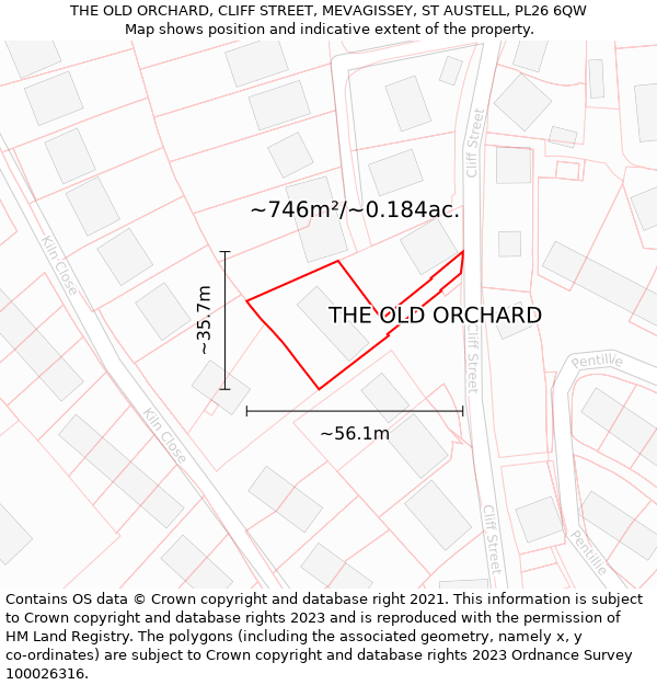 THE OLD ORCHARD, CLIFF STREET, MEVAGISSEY, ST AUSTELL, PL26 6QW: Plot and title map