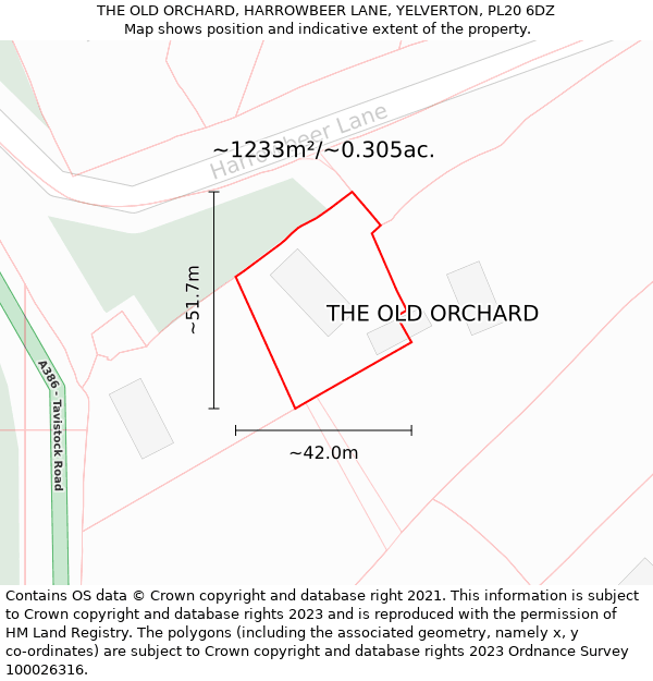 THE OLD ORCHARD, HARROWBEER LANE, YELVERTON, PL20 6DZ: Plot and title map