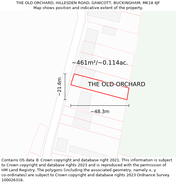 THE OLD ORCHARD, HILLESDEN ROAD, GAWCOTT, BUCKINGHAM, MK18 4JF: Plot and title map