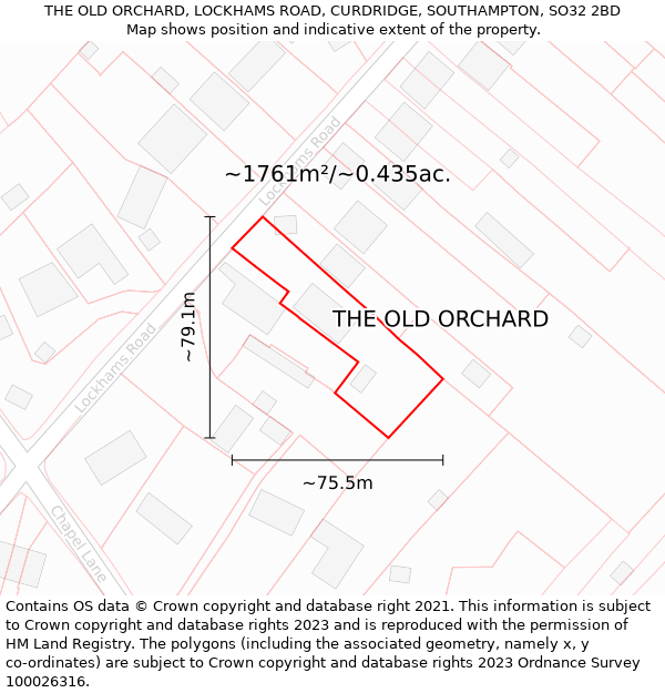 THE OLD ORCHARD, LOCKHAMS ROAD, CURDRIDGE, SOUTHAMPTON, SO32 2BD: Plot and title map