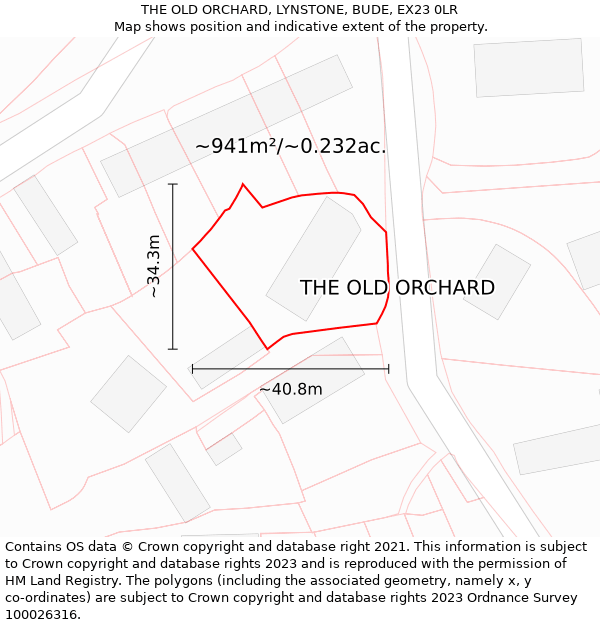 THE OLD ORCHARD, LYNSTONE, BUDE, EX23 0LR: Plot and title map