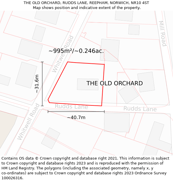 THE OLD ORCHARD, RUDDS LANE, REEPHAM, NORWICH, NR10 4ST: Plot and title map