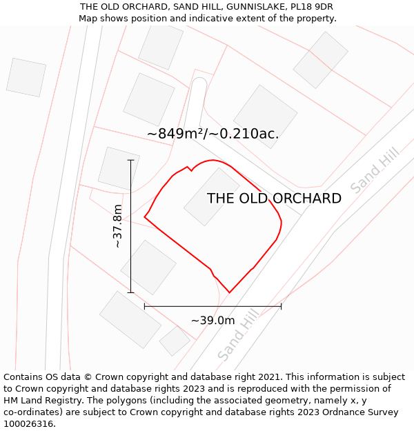 THE OLD ORCHARD, SAND HILL, GUNNISLAKE, PL18 9DR: Plot and title map