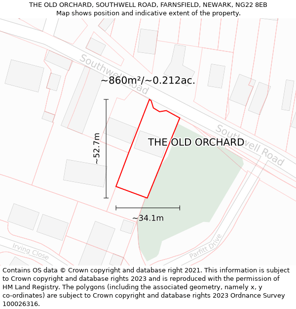 THE OLD ORCHARD, SOUTHWELL ROAD, FARNSFIELD, NEWARK, NG22 8EB: Plot and title map