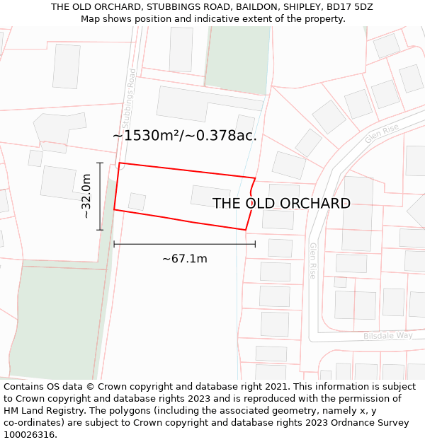 THE OLD ORCHARD, STUBBINGS ROAD, BAILDON, SHIPLEY, BD17 5DZ: Plot and title map