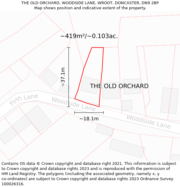 THE OLD ORCHARD, WOODSIDE LANE, WROOT, DONCASTER, DN9 2BP: Plot and title map
