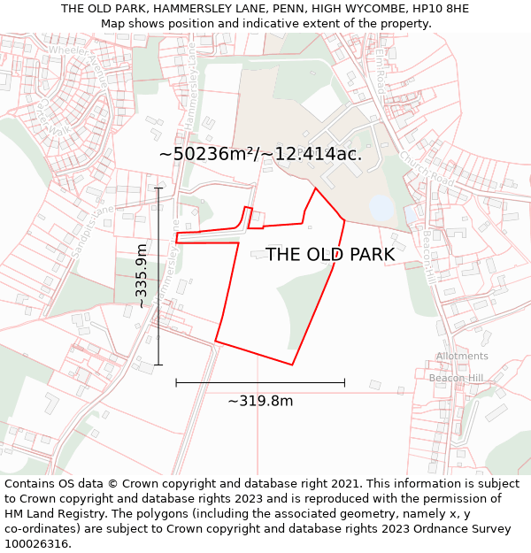 THE OLD PARK, HAMMERSLEY LANE, PENN, HIGH WYCOMBE, HP10 8HE: Plot and title map