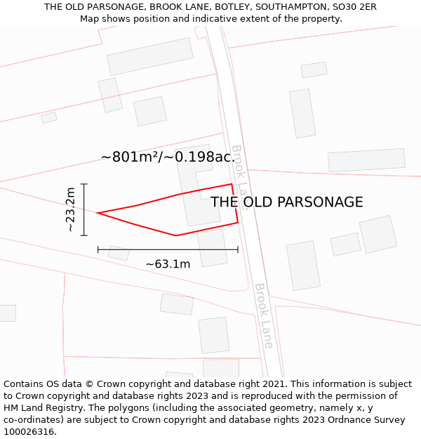 THE OLD PARSONAGE, BROOK LANE, BOTLEY, SOUTHAMPTON, SO30 2ER: Plot and title map