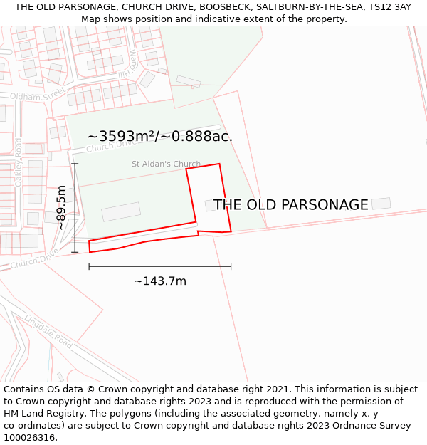 THE OLD PARSONAGE, CHURCH DRIVE, BOOSBECK, SALTBURN-BY-THE-SEA, TS12 3AY: Plot and title map