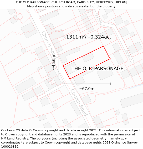THE OLD PARSONAGE, CHURCH ROAD, EARDISLEY, HEREFORD, HR3 6NJ: Plot and title map