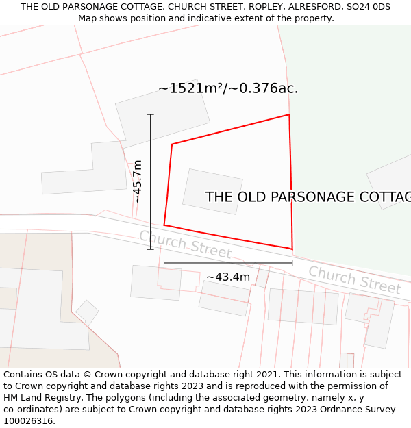 THE OLD PARSONAGE COTTAGE, CHURCH STREET, ROPLEY, ALRESFORD, SO24 0DS: Plot and title map