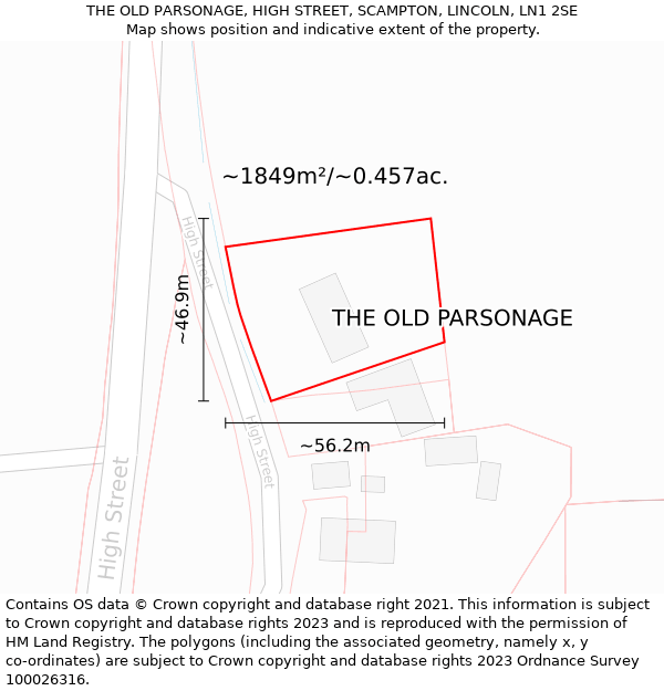 THE OLD PARSONAGE, HIGH STREET, SCAMPTON, LINCOLN, LN1 2SE: Plot and title map