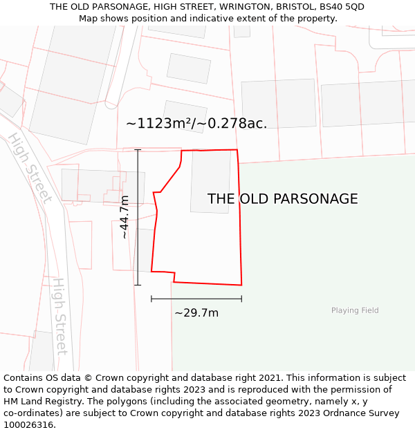THE OLD PARSONAGE, HIGH STREET, WRINGTON, BRISTOL, BS40 5QD: Plot and title map
