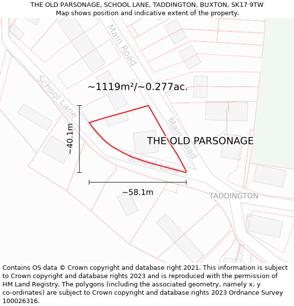 THE OLD PARSONAGE, SCHOOL LANE, TADDINGTON, BUXTON, SK17 9TW: Plot and title map