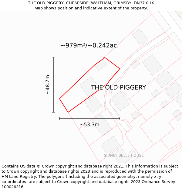 THE OLD PIGGERY, CHEAPSIDE, WALTHAM, GRIMSBY, DN37 0HX: Plot and title map