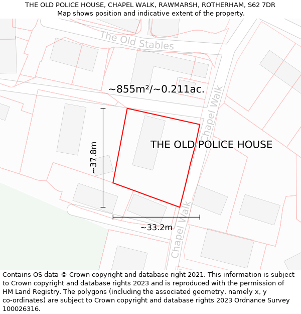 THE OLD POLICE HOUSE, CHAPEL WALK, RAWMARSH, ROTHERHAM, S62 7DR: Plot and title map