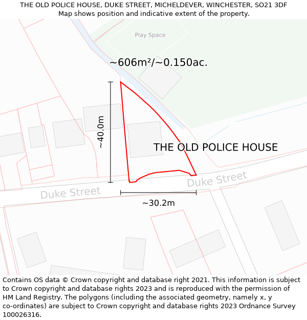 THE OLD POLICE HOUSE, DUKE STREET, MICHELDEVER, WINCHESTER, SO21 3DF: Plot and title map