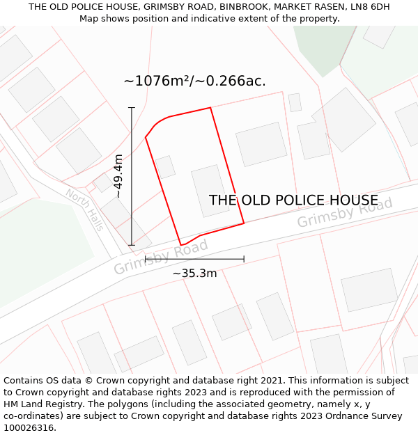 THE OLD POLICE HOUSE, GRIMSBY ROAD, BINBROOK, MARKET RASEN, LN8 6DH: Plot and title map