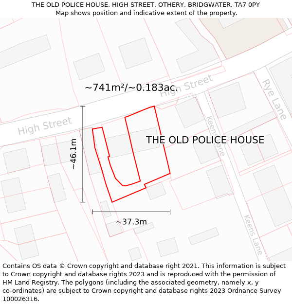 THE OLD POLICE HOUSE, HIGH STREET, OTHERY, BRIDGWATER, TA7 0PY: Plot and title map