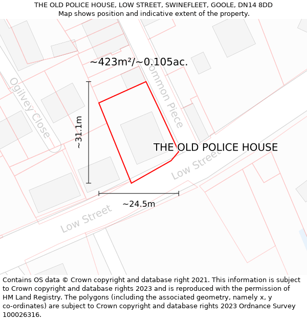 THE OLD POLICE HOUSE, LOW STREET, SWINEFLEET, GOOLE, DN14 8DD: Plot and title map