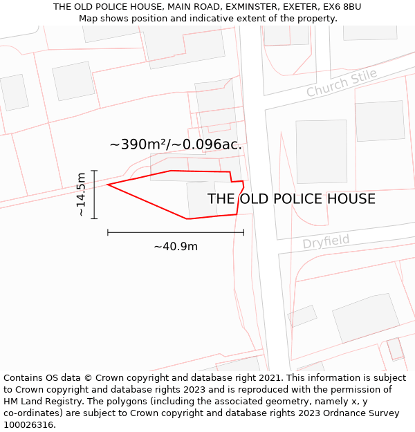 THE OLD POLICE HOUSE, MAIN ROAD, EXMINSTER, EXETER, EX6 8BU: Plot and title map