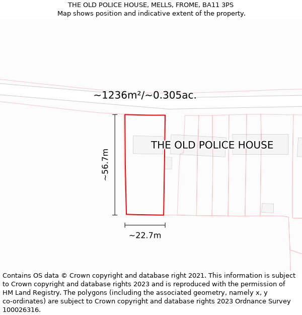 THE OLD POLICE HOUSE, MELLS, FROME, BA11 3PS: Plot and title map