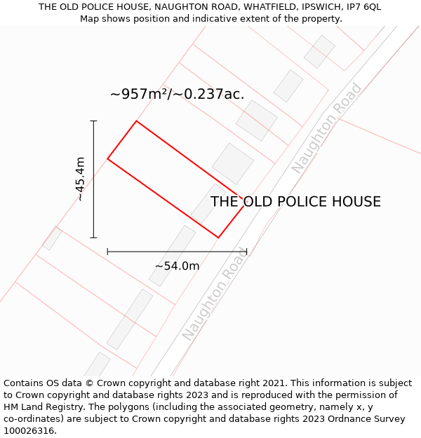 THE OLD POLICE HOUSE, NAUGHTON ROAD, WHATFIELD, IPSWICH, IP7 6QL: Plot and title map