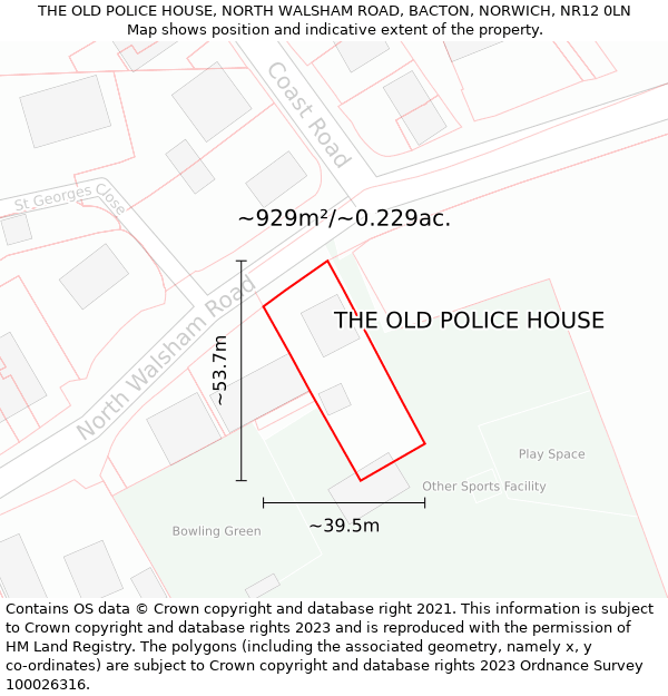 THE OLD POLICE HOUSE, NORTH WALSHAM ROAD, BACTON, NORWICH, NR12 0LN: Plot and title map