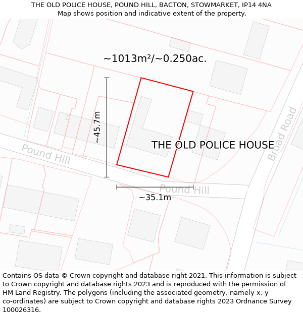 THE OLD POLICE HOUSE, POUND HILL, BACTON, STOWMARKET, IP14 4NA: Plot and title map