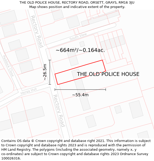 THE OLD POLICE HOUSE, RECTORY ROAD, ORSETT, GRAYS, RM16 3JU: Plot and title map