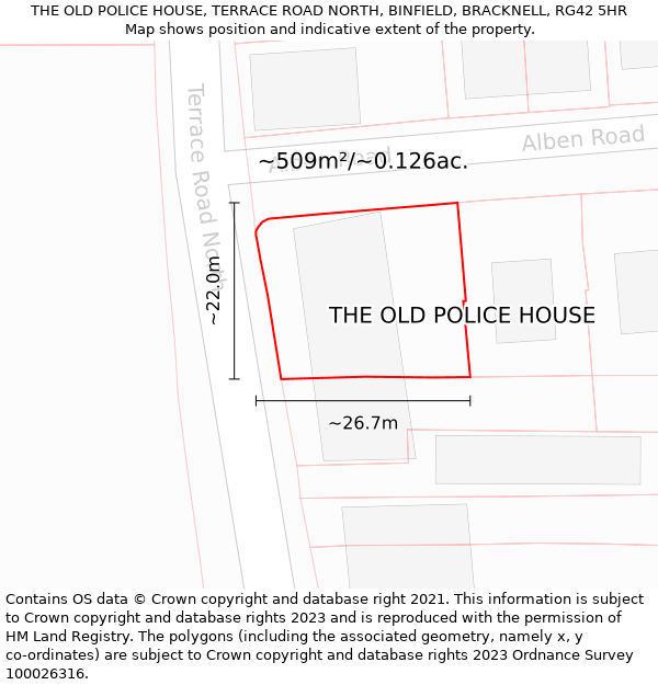 THE OLD POLICE HOUSE, TERRACE ROAD NORTH, BINFIELD, BRACKNELL, RG42 5HR: Plot and title map
