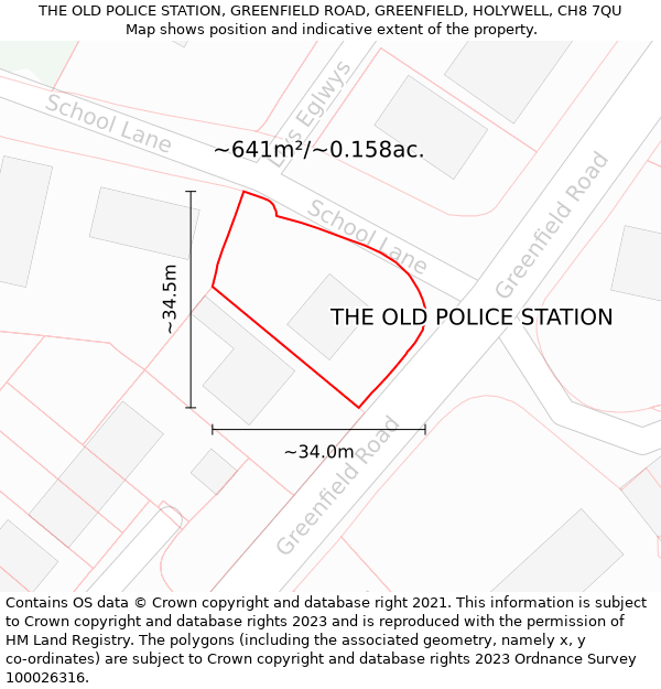 THE OLD POLICE STATION, GREENFIELD ROAD, GREENFIELD, HOLYWELL, CH8 7QU: Plot and title map