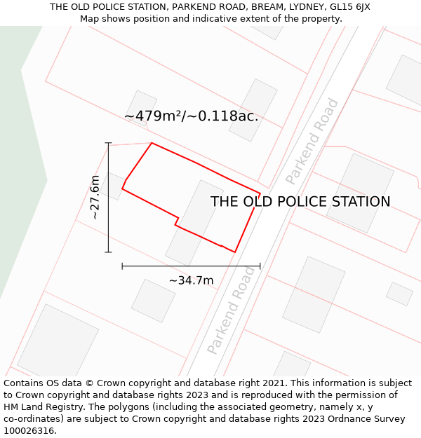 THE OLD POLICE STATION, PARKEND ROAD, BREAM, LYDNEY, GL15 6JX: Plot and title map
