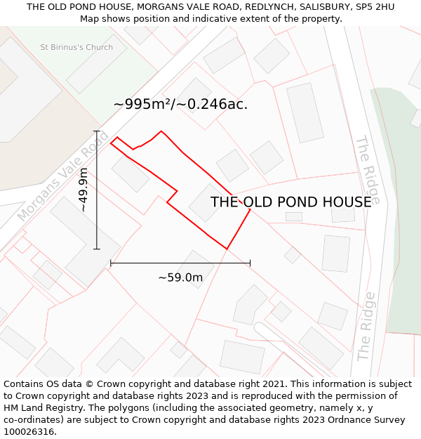 THE OLD POND HOUSE, MORGANS VALE ROAD, REDLYNCH, SALISBURY, SP5 2HU: Plot and title map