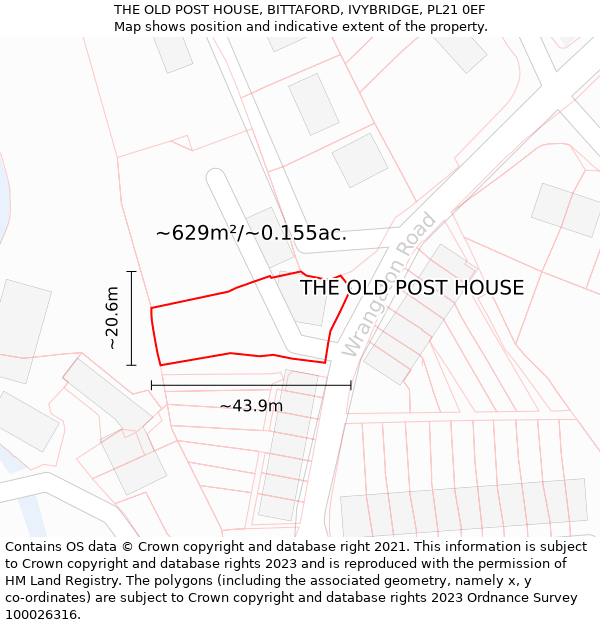 THE OLD POST HOUSE, BITTAFORD, IVYBRIDGE, PL21 0EF: Plot and title map