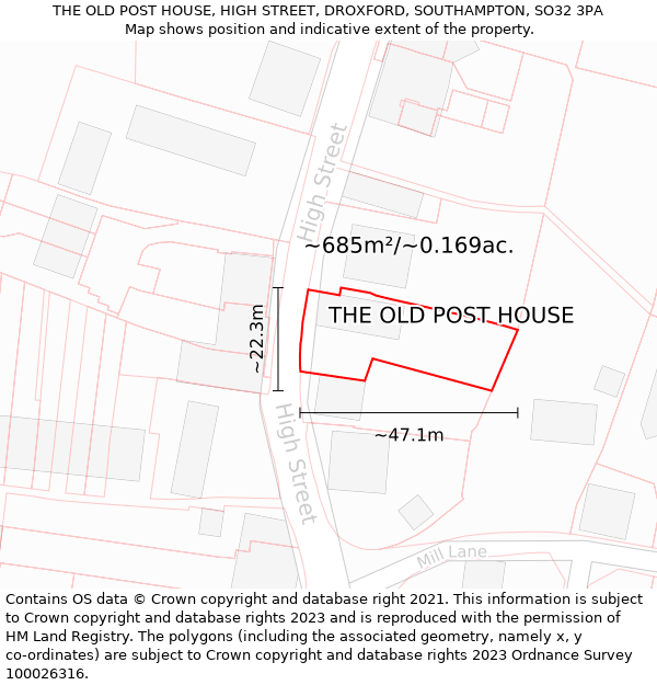 THE OLD POST HOUSE, HIGH STREET, DROXFORD, SOUTHAMPTON, SO32 3PA: Plot and title map